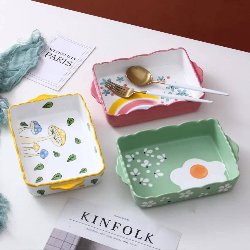 Ceramic Baking Tray Fruit Snack Salad Plate Creative Hand-painted Underglaze Color Rectangle Sushi Plate Cake Stand
Ceramic Baking Tray Fruit Snack Salad Plate Creative Hand-painted Underglaze Color Rectangle Sushi Plate Cake Stand