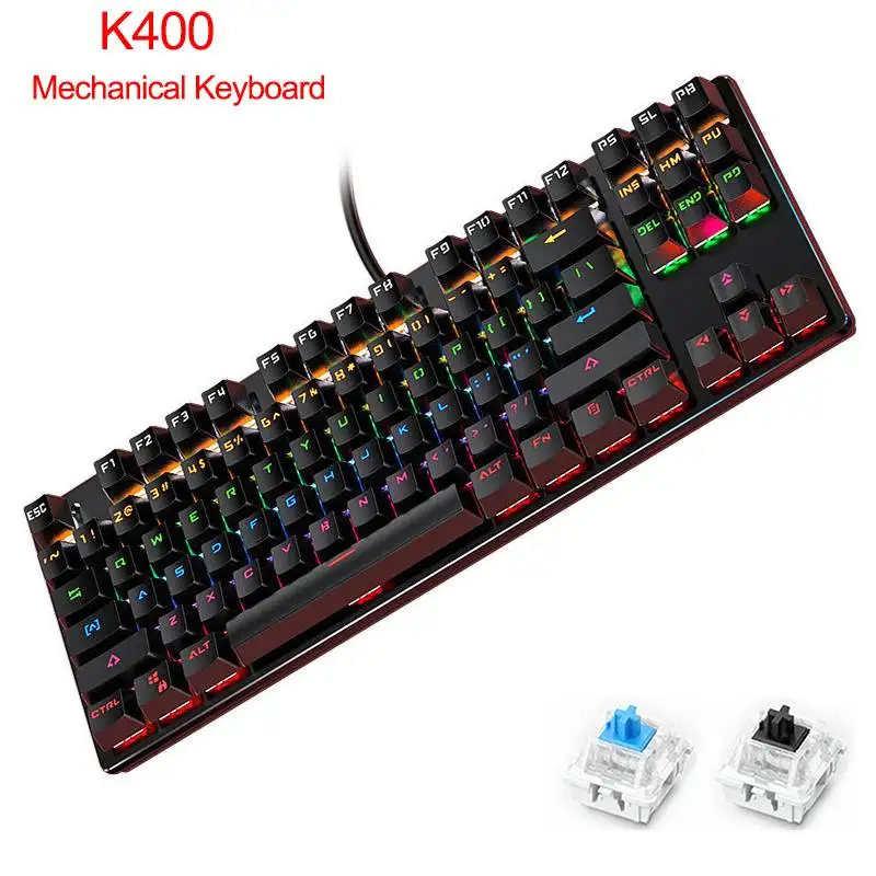 K400 Mechanical Gaming Keyboard 87-Key USB Wired NKRO Blue/Black Switches Multi-Color Backlight For Windows Computer PC
K400 Mechanical Gaming Keyboard 87-Key USB Wired NKRO Blue/Black Switches Multi-Color Backlight For Windows Computer PC