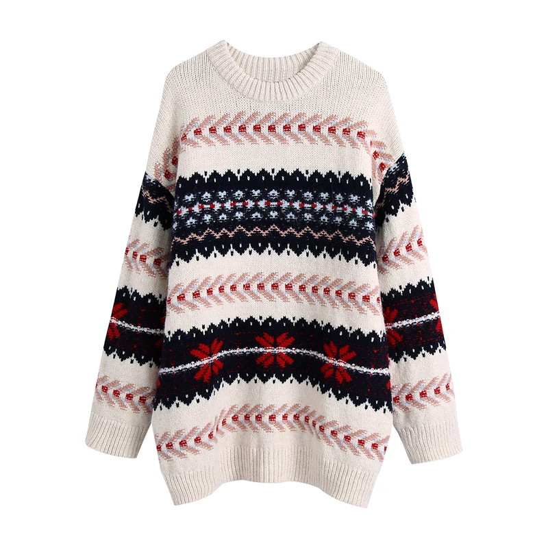 Women 2021 za fashion oversized jacquard knit sweater vintage o neck long sleeve female outerwear chic tops
Women 2021 za fashion oversized jacquard knit sweater vintage o neck long sleeve female outerwear chic tops