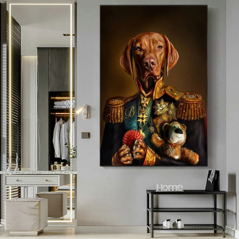 

Dog in Military Uniform Canvas Paintings on the Wall Art Posters And Prints Classical Animals Dog General Art Pictures Cuadros