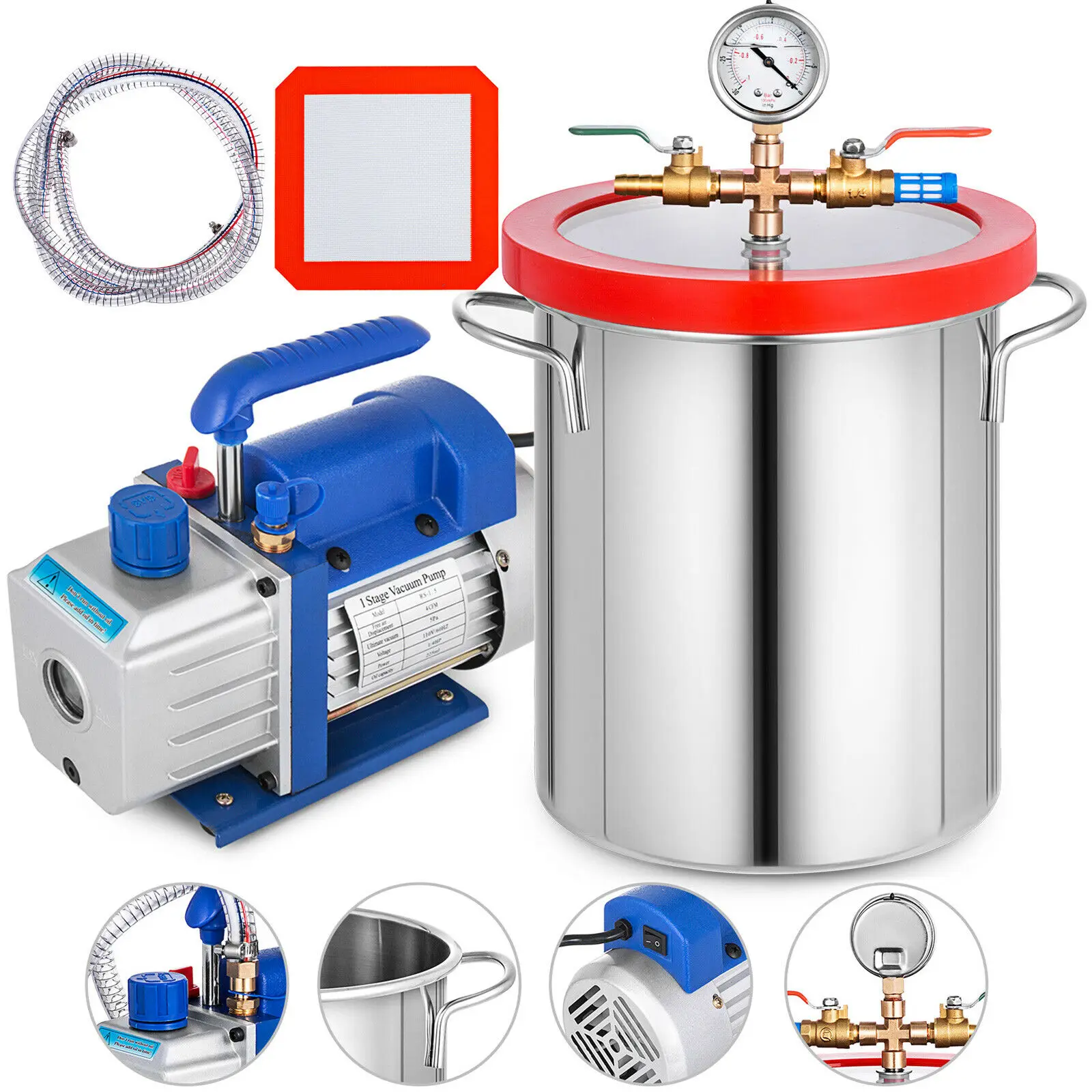 85L / min 3CFM 3 Gallon Vacuum Chamber Vacuum Pump Epoxy Stainless Steel Shovel
85L / min 3CFM 3 Gallon Vacuum Chamber Vacuum Pump Epoxy Stainless Steel Shovel