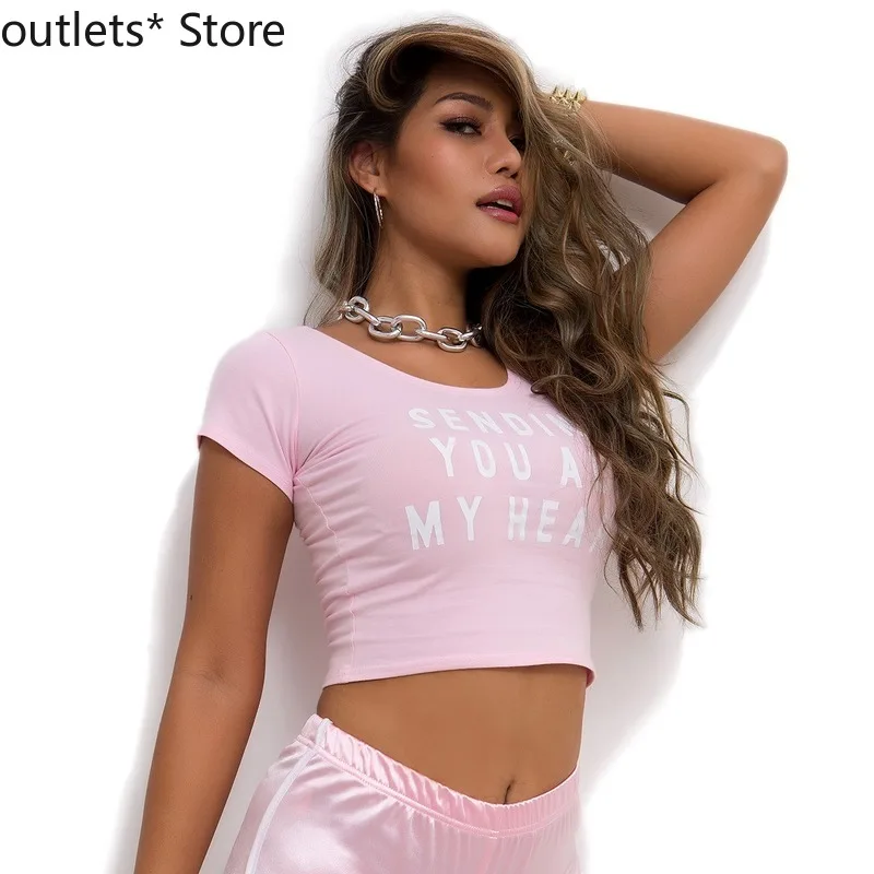 New Women's T-shirt Sexy Ultra-short Cotton Short-sleeved Bottoming Shirt TopsTees Ladies Letter Pattern Vest Summer
New Women's T-shirt Sexy Ultra-short Cotton Short-sleeved Bottoming Shirt TopsTees Ladies Letter Pattern Vest Summer