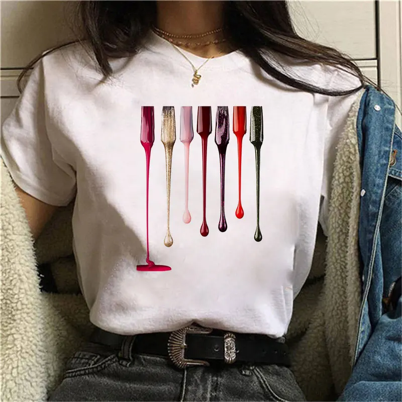 Women T-shirt ladies summer casual T-shirt women Fashion Soft Casual White Color nail polish fun graffiti theme white T-shirt
Women T-shirt ladies summer casual T-shirt women Fashion Soft Casual White Color nail polish fun graffiti theme white T-shirt
