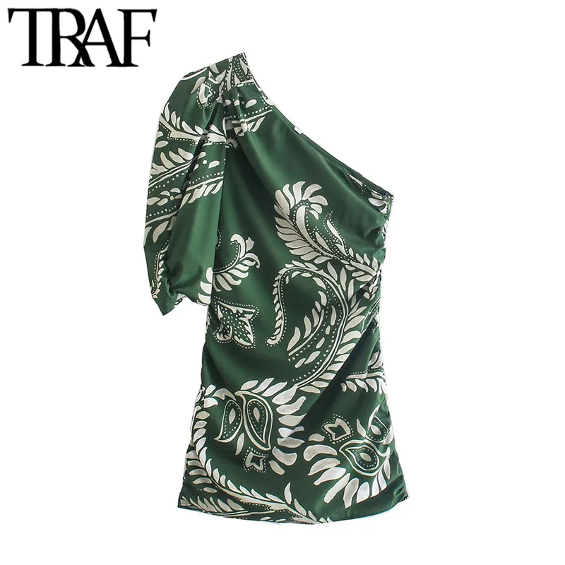 TRAF Women Fashion One Shoulder Printed Draped Mini Dress Vintage Short Sleeve Side Zipper Female Dresses Vestidos Mujer
TRAF Women Fashion One Shoulder Printed Draped Mini Dress Vintage Short Sleeve Side Zipper Female Dresses Vestidos Mujer