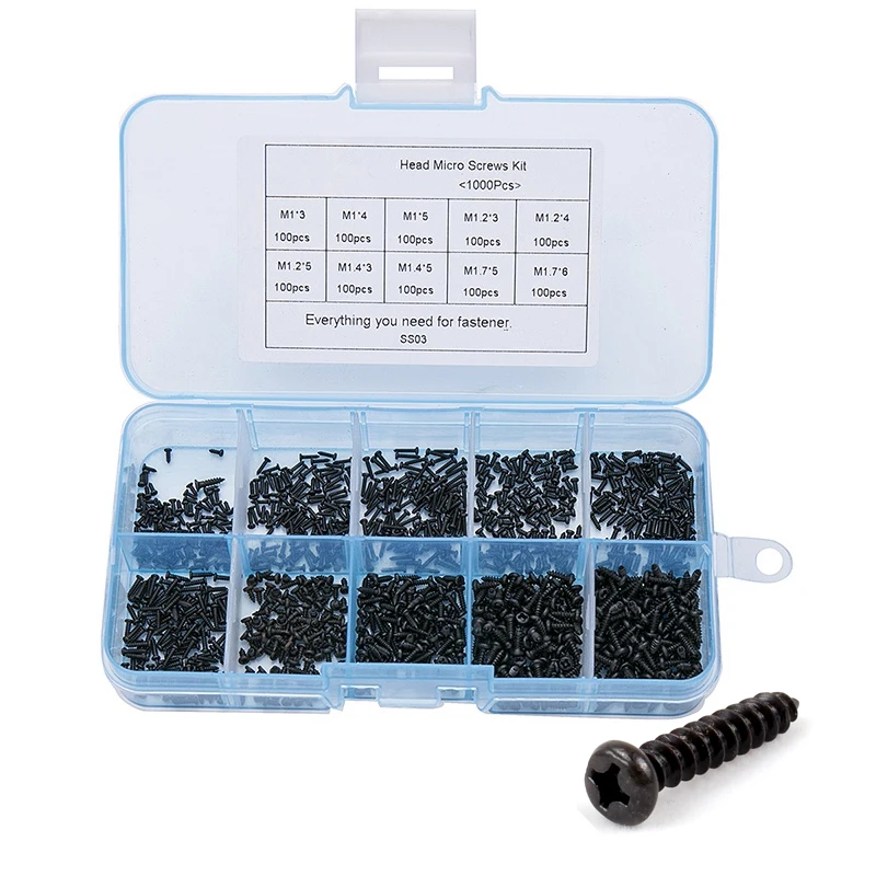 500pcs/set M1 M1.2 M1.4 M1.7 Mix Pa Phillips Head Micro Screws Round Head Self-tapping Electronic Small Wood Screws Kit
500pcs/set M1 M1.2 M1.4 M1.7 Mix Pa Phillips Head Micro Screws Round Head Self-tapping Electronic Small Wood Screws Kit
