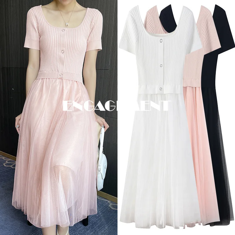 ENGAGEMENT 2021 Summer New Temperament Elegant Sweater Stitching Mesh Dress Waist Slim Woman's Collar
ENGAGEMENT 2021 Summer New Temperament Elegant Sweater Stitching Mesh Dress Waist Slim Woman's Collar