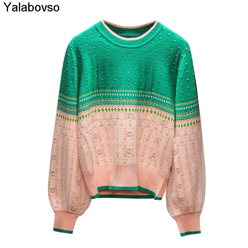 Sweet Little Fresh Sweater Women's Spring Lazy Styles Loose Pullover Color Matching Flower Lantern Sleeve Tess And Tops Female
Sweet Little Fresh Sweater Women's Spring Lazy Styles Loose Pullover Color Matching Flower Lantern Sleeve Tess And Tops Female