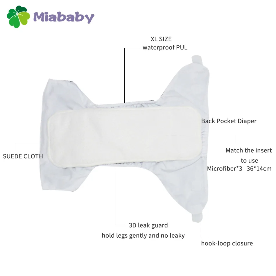 Miababy 1 шт. Большие Подгузники с карманами для детей размер регулируемый тканевый
