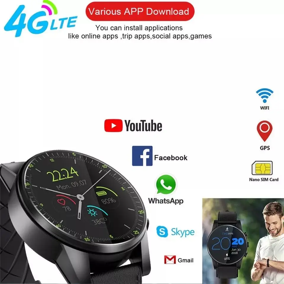 Лучший бизнес Смарт-часы для мужа 3 + 32 Гб 1 6 "Круглый WiFi GPS Sim карта спортивный