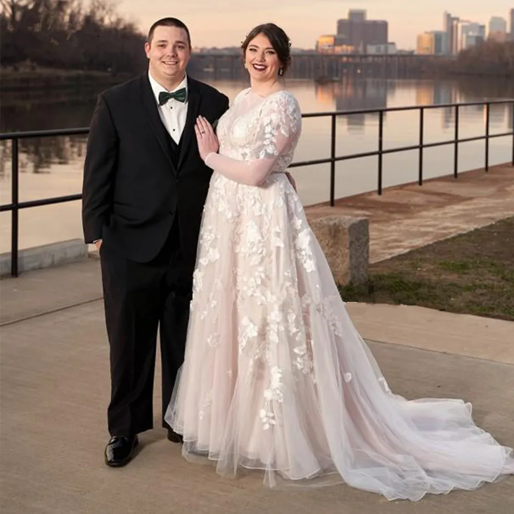 Blush Pink Wedding Dresses with Long Sleeve Elegant Lace Appliques Bridal Gowns Princess Wedding Party Dresses Beaded Belt
Blush Pink Wedding Dresses with Long Sleeve Elegant Lace Appliques Bridal Gowns Princess Wedding Party Dresses Beaded Belt
