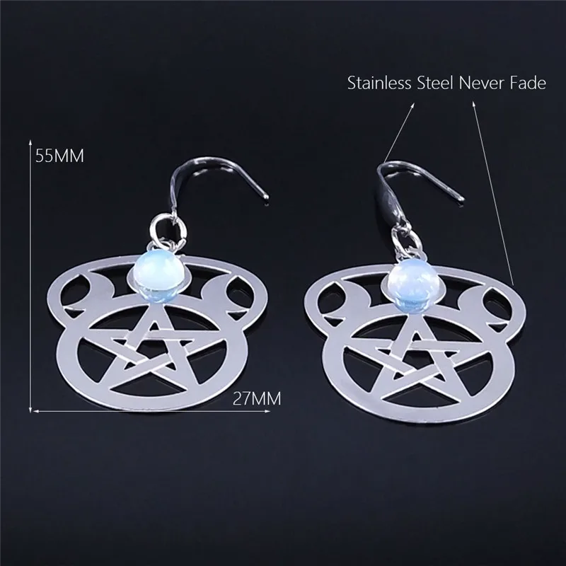 2021 Witchcraft Pentagram Moon Moonstone Stainless Steel Drop Earrings Women Silver Color Earring Jewelry boucle d'oreille EXS03
2021 Witchcraft Pentagram Moon Moonstone Stainless Steel Drop Earrings Women Silver Color Earring Jewelry boucle d'oreille EXS03