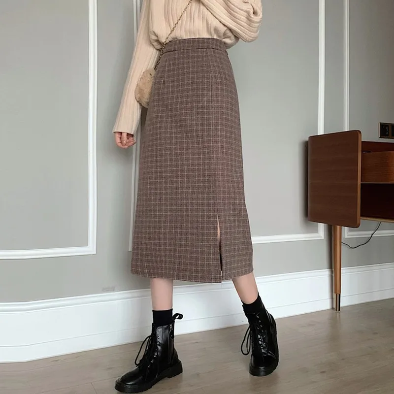 High Waist Long Skirts Women New 2021 Autumn Winter Korean Style Vintage Plaid Faux Woolen Ladeis A-line Casual Skirt W765
High Waist Long Skirts Women New 2021 Autumn Winter Korean Style Vintage Plaid Faux Woolen Ladeis A-line Casual Skirt W765