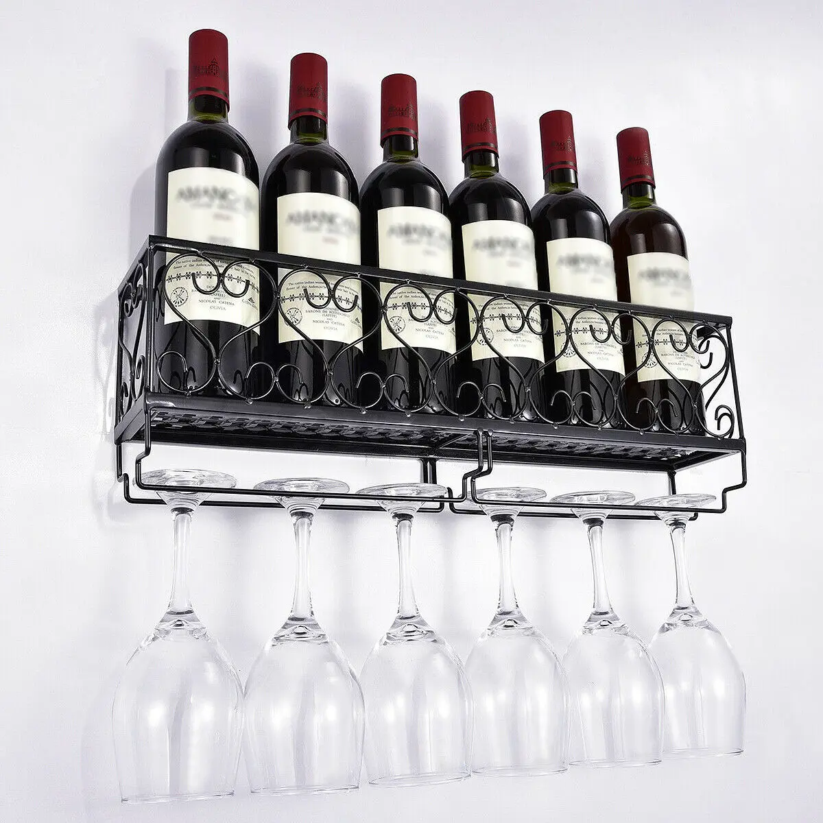 Nordic Wall Mounted Wine Rack Built-in Wine Glass Holders Metal Champagne Shelf Home Decoration for Living Room Space-Saving
Nordic Wall Mounted Wine Rack Built-in Wine Glass Holders Metal Champagne Shelf Home Decoration for Living Room Space-Saving