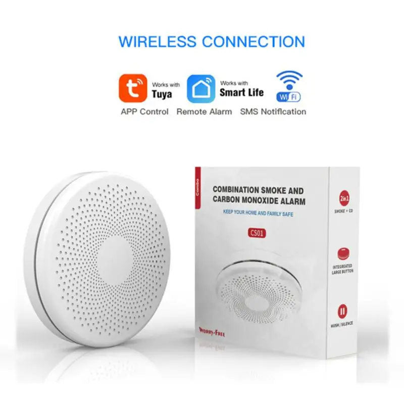 Детектор дыма с Wi-Fi, беспроводной детектор угарного газа, для домашней безопасности
Детектор дыма с Wi-Fi, беспроводной детектор угарного газа, для домашней безопасности