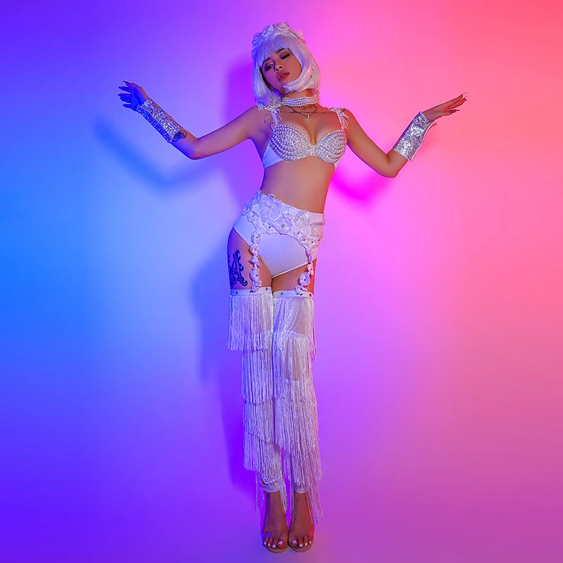 Sexy Stage Rhinestone Bikini White Fringed Birthday Outfits Women Gogo Dj Singer Stage Costume Nightclub Ds Pole Dance Costume
Sexy Stage Rhinestone Bikini White Fringed Birthday Outfits Women Gogo Dj Singer Stage Costume Nightclub Ds Pole Dance Costume