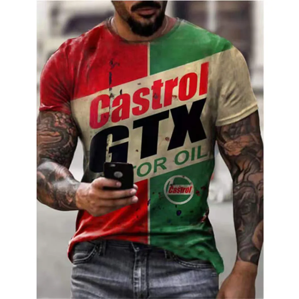 Летняя новая Ретро футболка castrol с коротким рукавом мужская 3D принтом этнический