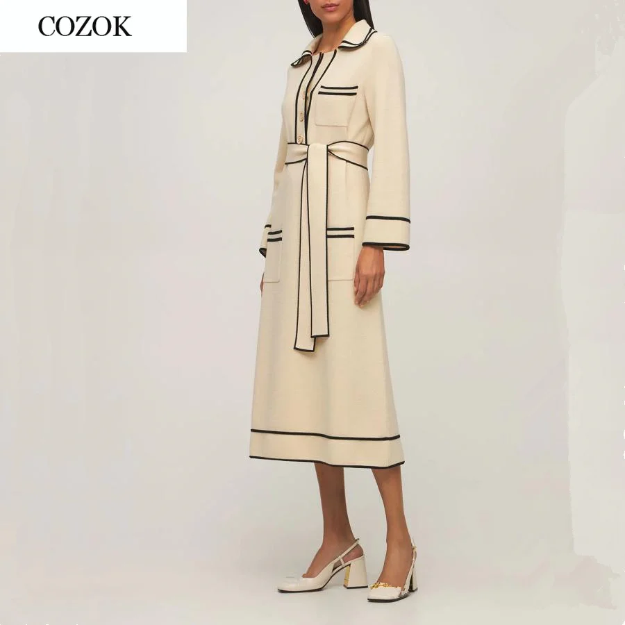 Fashion Designer Women Loose Sweater Dress 2021 Autumn Lapel Collar Long Sleeve Sashes Knitted Midi Wrap Dress Nightgown
Fashion Designer Women Loose Sweater Dress 2021 Autumn Lapel Collar Long Sleeve Sashes Knitted Midi Wrap Dress Nightgown