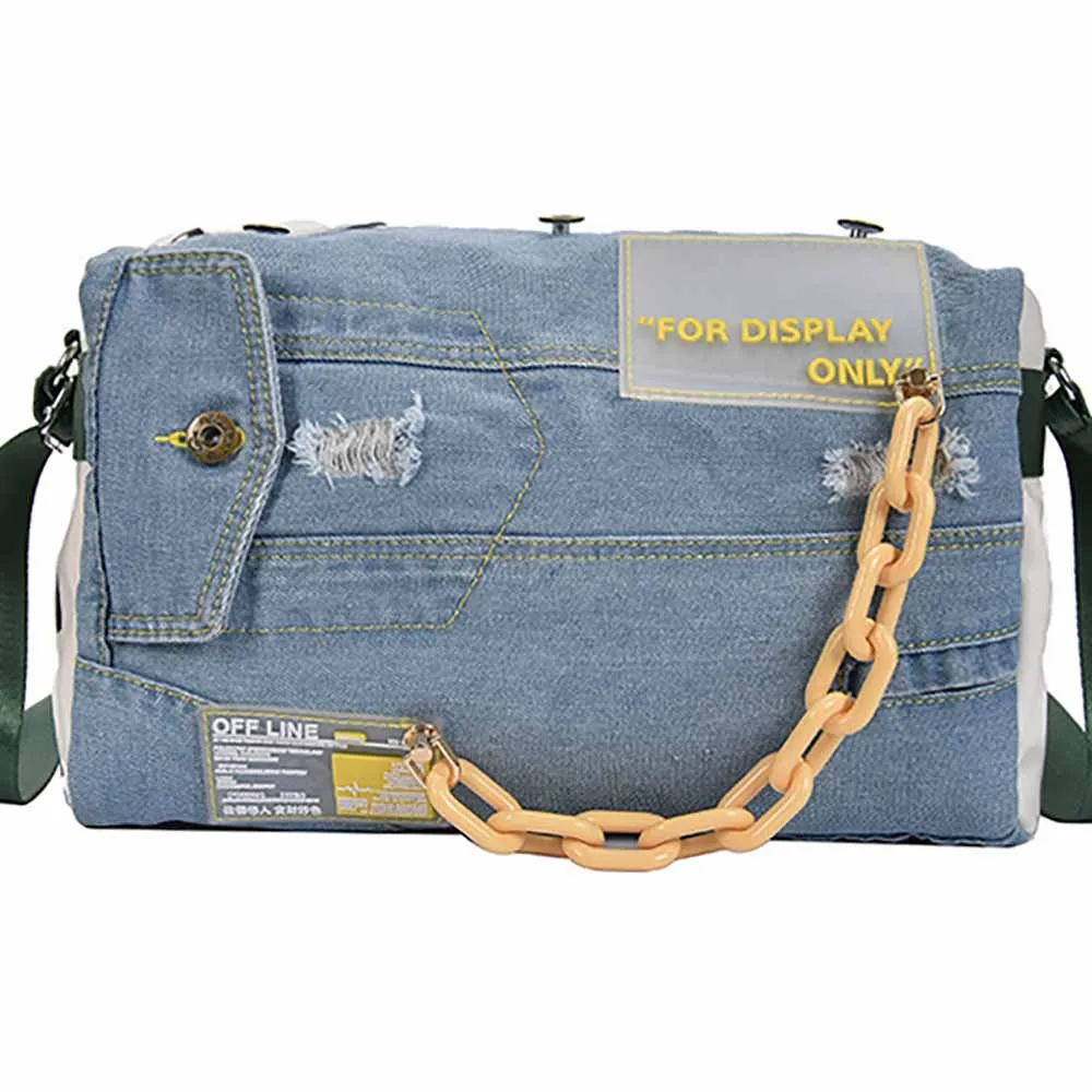 Женская брендовая джинсовая сумка на плечо, мессенджер для йоги, спортивные вместительные холщовые дамские сумочки с надписью 
Женская брендовая джинсовая сумка на плечо, мессенджер для йоги, спортивные вместительные холщовые дамские сумочки с надписью