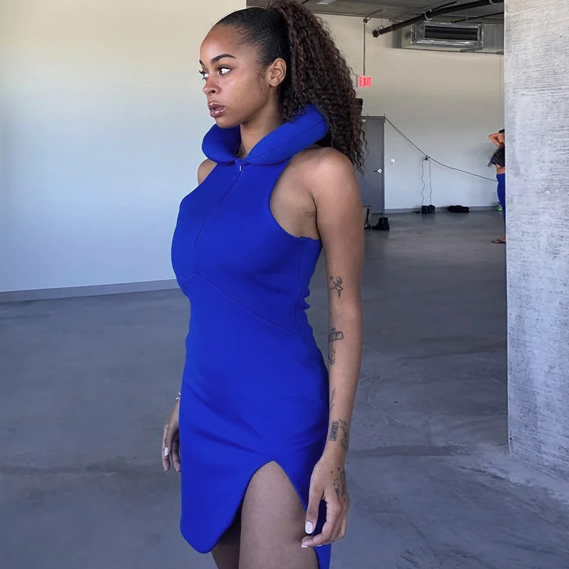 Elegant Hooded Dress Shirt Sleeveless Womens Dresses Fashion Casual Short Slim Tight Women's Clothing Vestidos Blue
Elegant Hooded Dress Shirt Sleeveless Womens Dresses Fashion Casual Short Slim Tight Women's Clothing Vestidos Blue