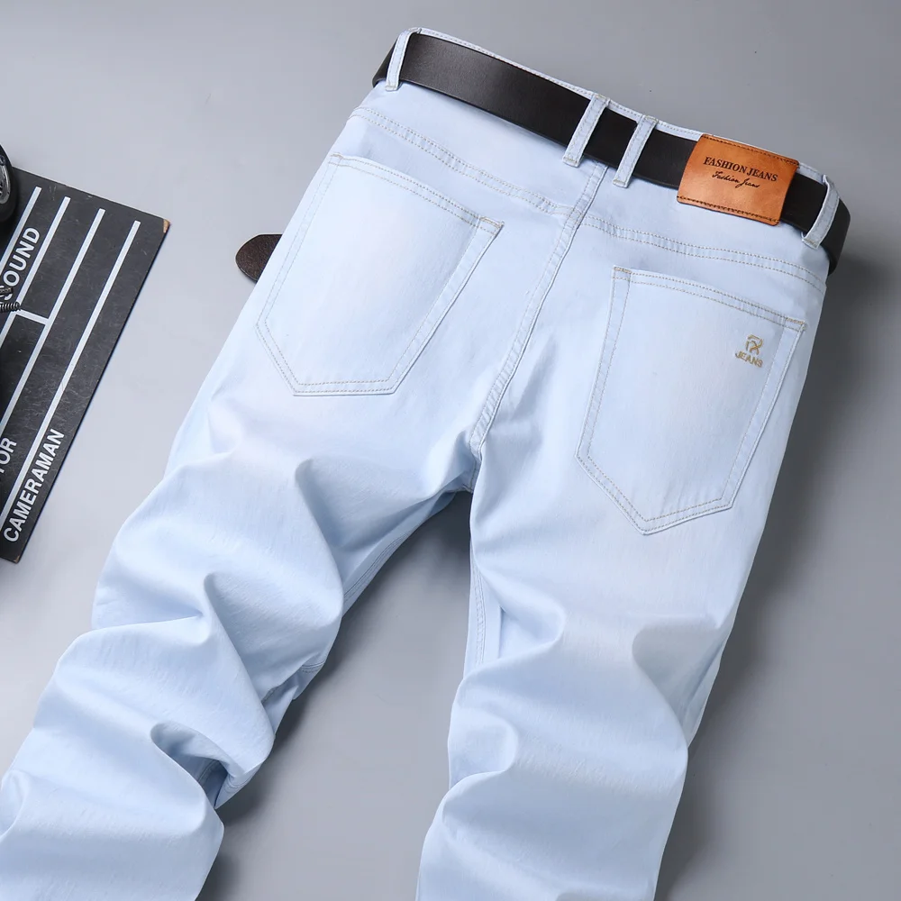 Men's Stretch Jeans, classic and casual loose jeans, sky blue, brand, novelty, autumn, 2020
Men's Stretch Jeans, classic and casual loose jeans, sky blue, brand, novelty, autumn, 2020