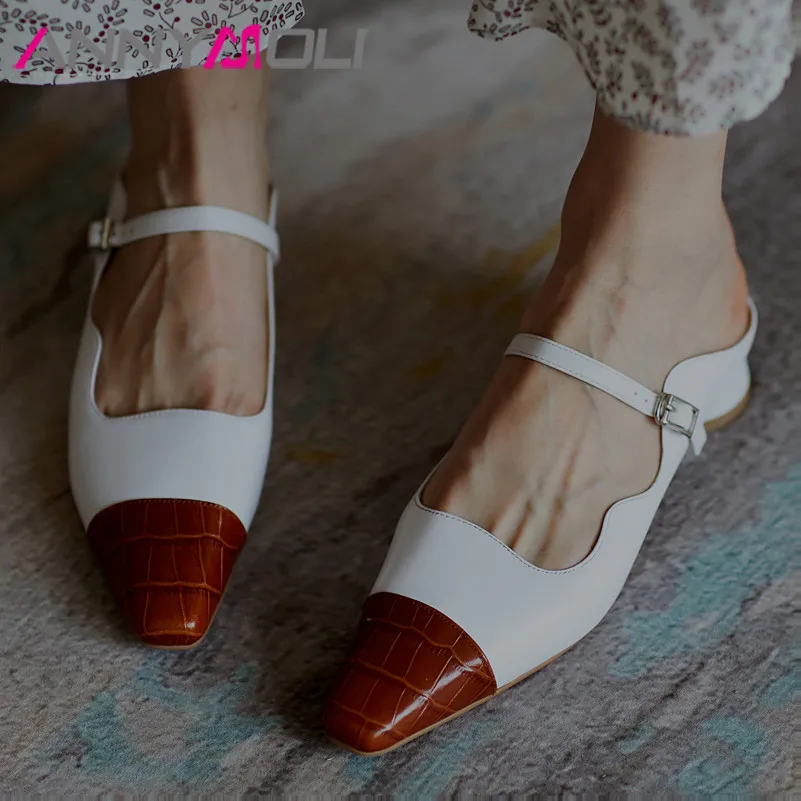 ANNYMOLI Woman Mules Shoes Natural Genuine Leather Low Heels Thick Heel Shoes Buckle Square Toe Pumps Female Footwear White 40
ANNYMOLI Woman Mules Shoes Natural Genuine Leather Low Heels Thick Heel Shoes Buckle Square Toe Pumps Female Footwear White 40