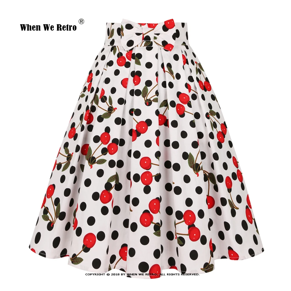 

Cherry Polka Dots Print 50s 60s Vintage Skirts SS0012 Cotton Swing Pleated Classic Women Skirt with Pockets