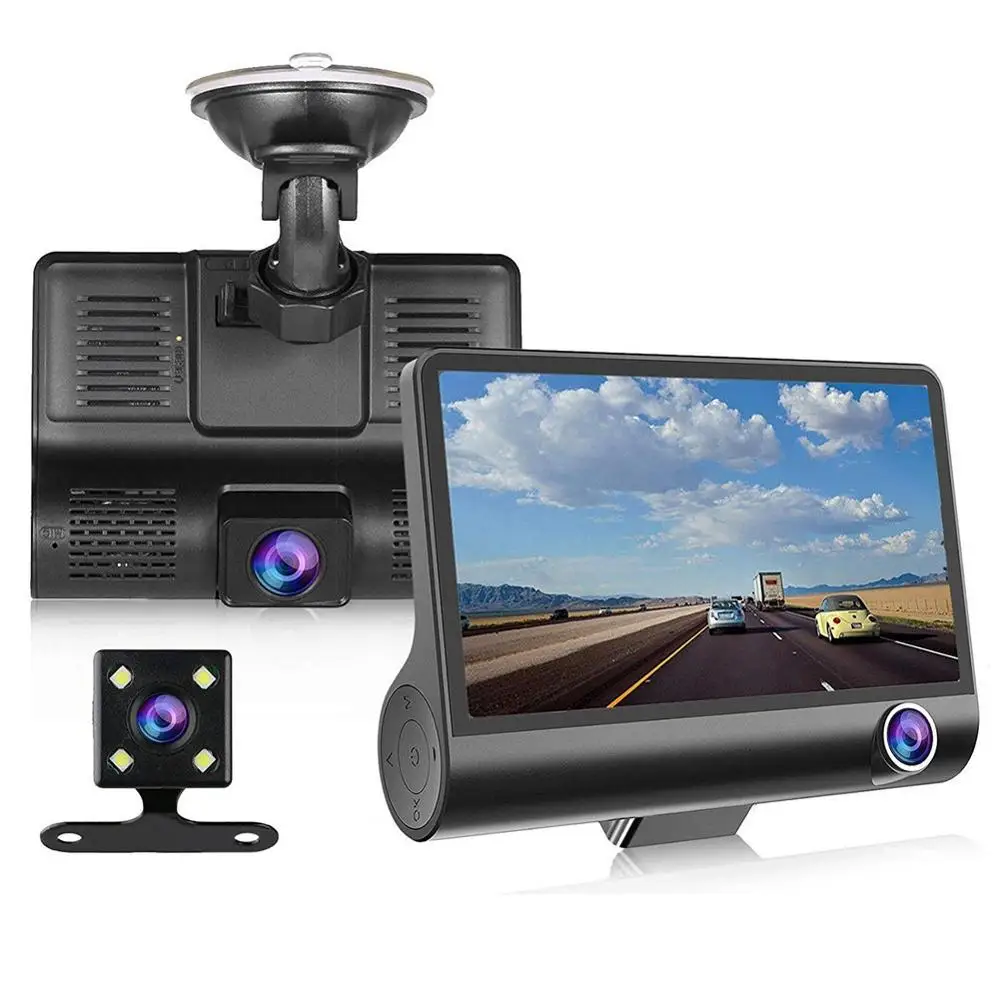 Автомобильный видеорегистратор с 3-мя объективами s 4-дюймовый ЖК-экран 1080P FHD