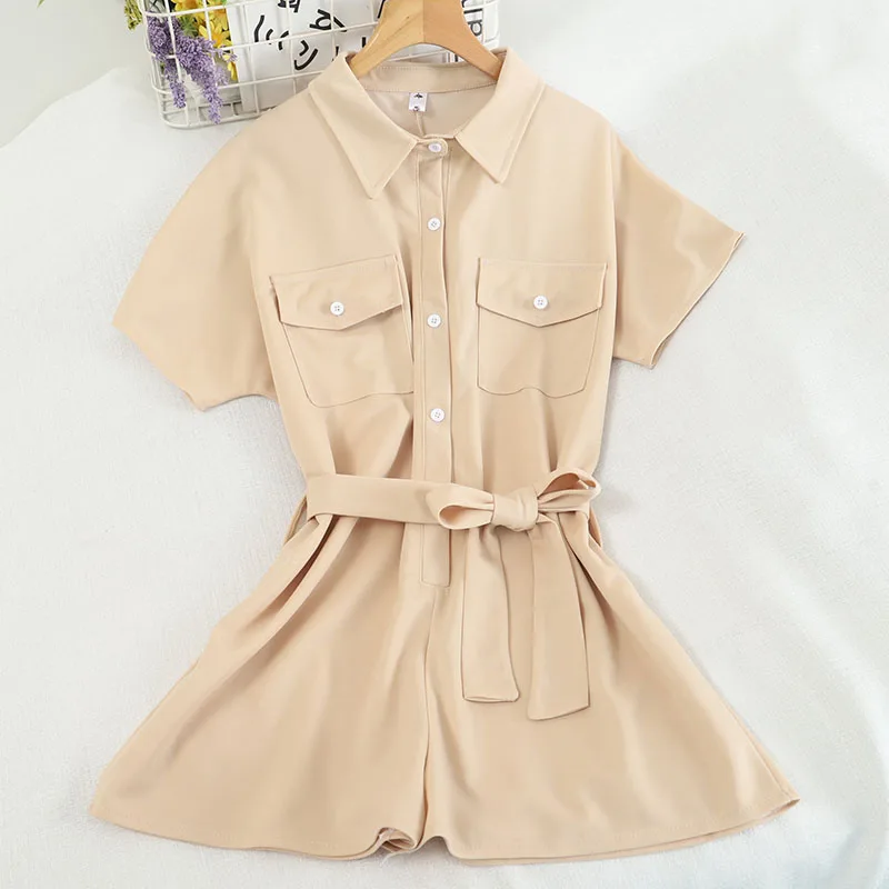 Kimutomo Casual 2021 Summer Playsuits Women Korea Chic Turn-down Collar Short Sleeve Single Breasted High Waist Lace Up Clothing
Kimutomo Casual 2021 Summer Playsuits Women Korea Chic Turn-down Collar Short Sleeve Single Breasted High Waist Lace Up Clothing