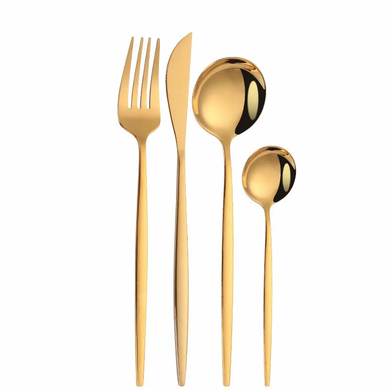 

Mirror Golden Stainless Steel Cutlery Set Children's Fork Knife Soup Dessert Ice Spoon Complete Dinner Dinnerware Set Chopsticks