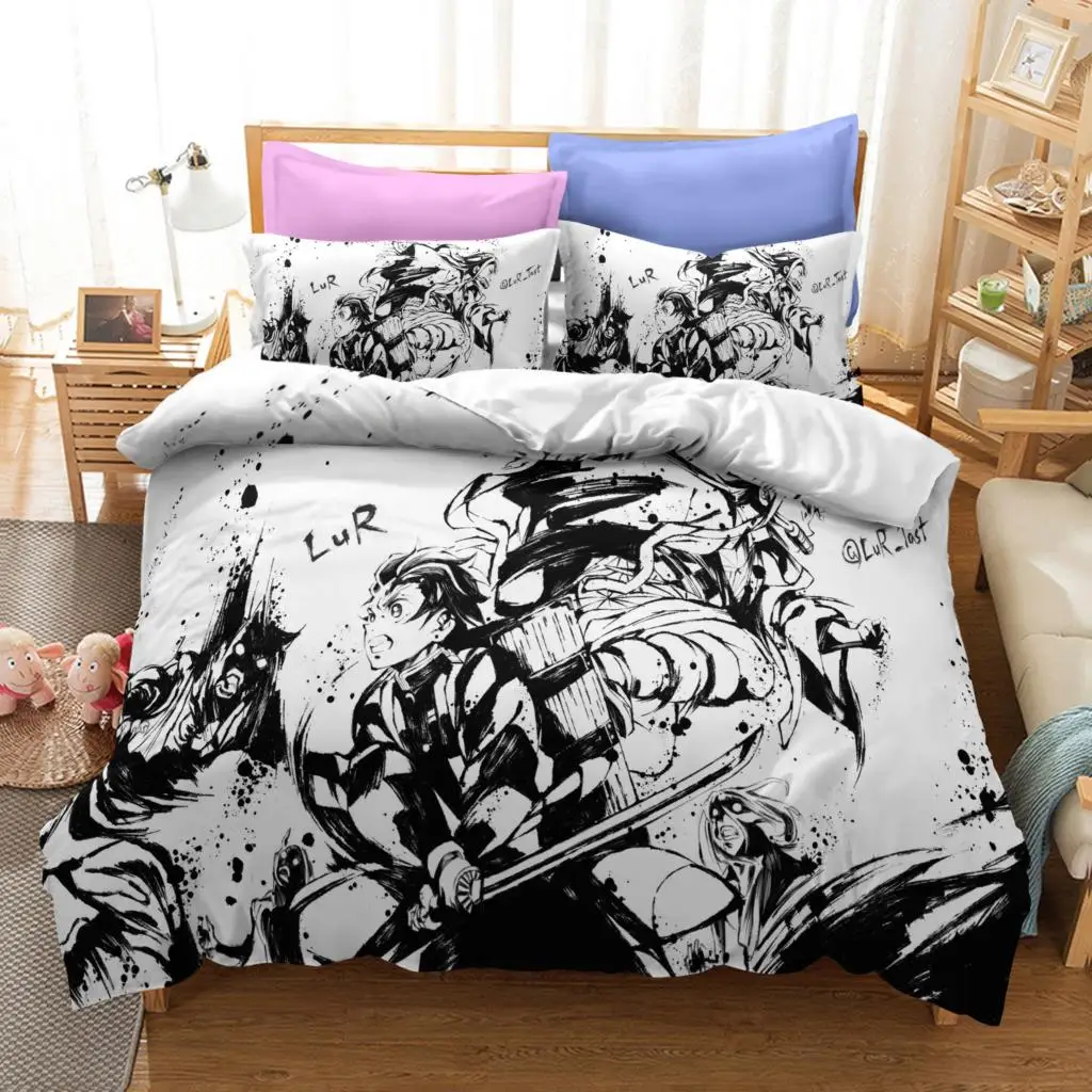 Black And White Demon Slayer Bedding Sets Japan Anime Quilt Cover Queen King Size Bed Linen Set 2/3 Piece Bedspread For Teens
Black And White Demon Slayer Bedding Sets Japan Anime Quilt Cover Queen King Size Bed Linen Set 2/3 Piece Bedspread For Teens