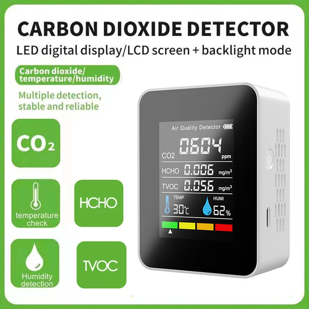 1pc Multifunctional 5in1 CO2 Meter Digital Temperature Humidity Tester Carbon Dioxide TVOC HCHO Detector Air Quality Monitor
1pc Multifunctional 5in1 CO2 Meter Digital Temperature Humidity Tester Carbon Dioxide TVOC HCHO Detector Air Quality Monitor