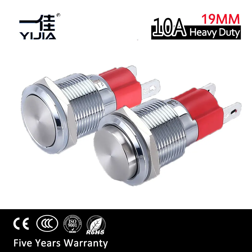 

Stainless Steel Waterproof IP67 Momentary Push Button Switch 19MM 10A High Current 1NO on off switches