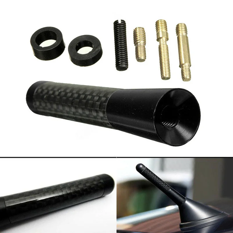 

8cm/3" Car Carbon Fiber Aluminum Screw Radio Stubby Antenna Car Styling Decor Black Aerial with 4 Bolts Universal Exterior Parts