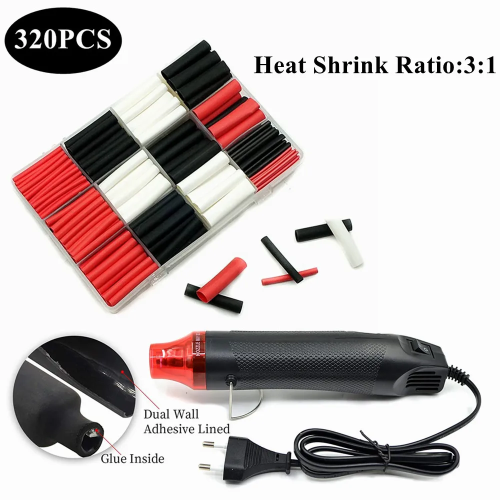220V/110V Heat Gun and 320PCS Polyolefin Heat Shrink Tube Assorted Insulation Shrinkable Tube 3:1 Wire Cable Sleeve Kit
220V/110V Heat Gun and 320PCS Polyolefin Heat Shrink Tube Assorted Insulation Shrinkable Tube 3:1 Wire Cable Sleeve Kit