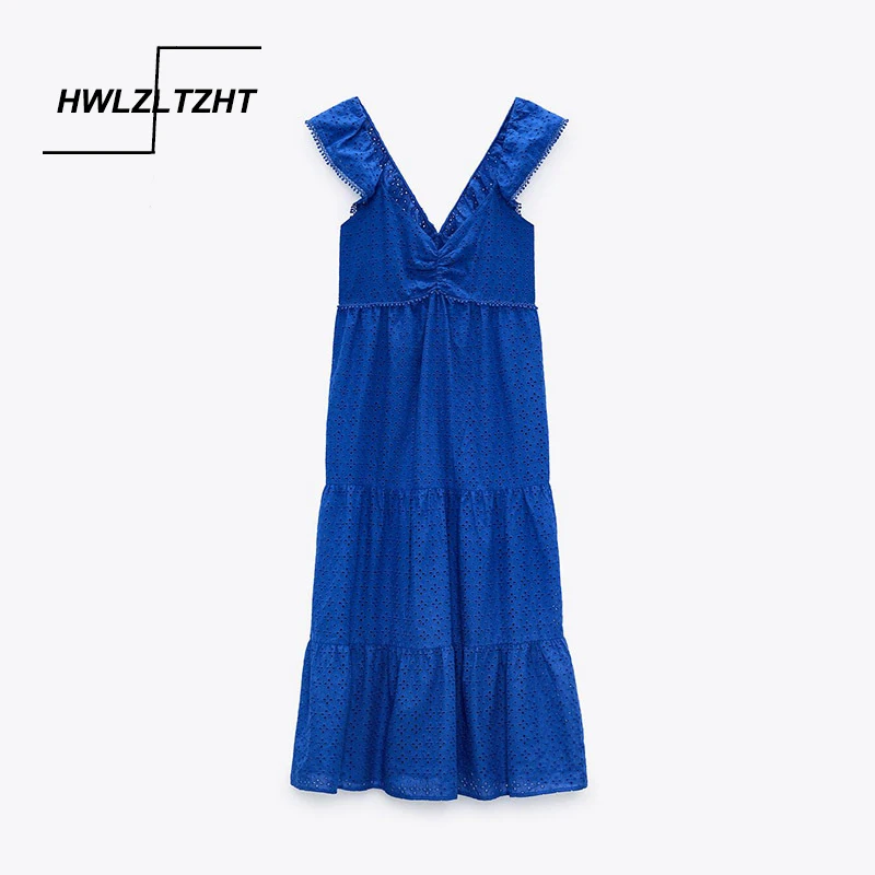 HWLZLTZHT Women Embroidered Openwork Strappy Long Dress Ruffle Straps Backless Sexy Summer Dress Woman Embroidery Blue Dresses
HWLZLTZHT Women Embroidered Openwork Strappy Long Dress Ruffle Straps Backless Sexy Summer Dress Woman Embroidery Blue Dresses