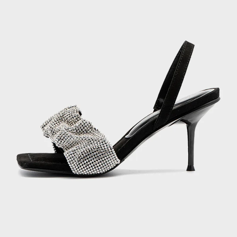 mother square sandals lady summer fairy wind one word diamond thin heel king high heel shoes