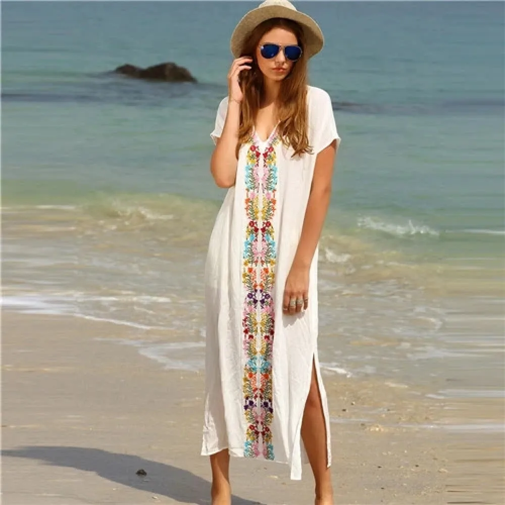 Beach Cover up Rayon Embroidery Swimwear Ladies Vintage Pareo Kaftan Beach Swimsuit Robe de Plage Beachwear
Beach Cover up Rayon Embroidery Swimwear Ladies Vintage Pareo Kaftan Beach Swimsuit Robe de Plage Beachwear