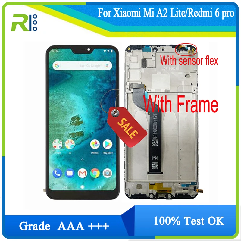 ЖК-дисплей для Xiaomi Mi A2 Lite с сенсорным экраном 5,84 дюйма и дигитайзером в сборе, экран для Redmi 6 Pro с датчиком рамки Pantalla, оригинал протестирован 
ЖК-дисплей для Xiaomi Mi A2 Lite с сенсорным экраном 5,84 дюйма и дигитайзером в сборе, экран для Redmi 6 Pro с датчиком рамки Pantalla, оригинал протестирован