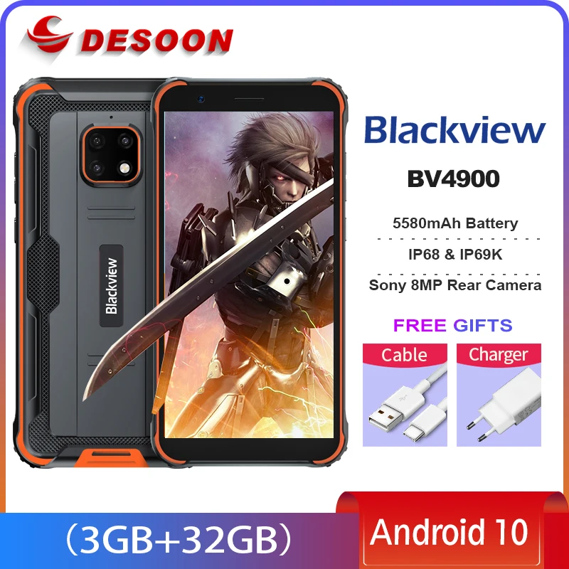 Смартфон Blackview BV4900 защищенный 3 + 32 ГБ 4 ядра Android 10 IP68 5580 мАч NFC 5 7 дюйма | Мобильные