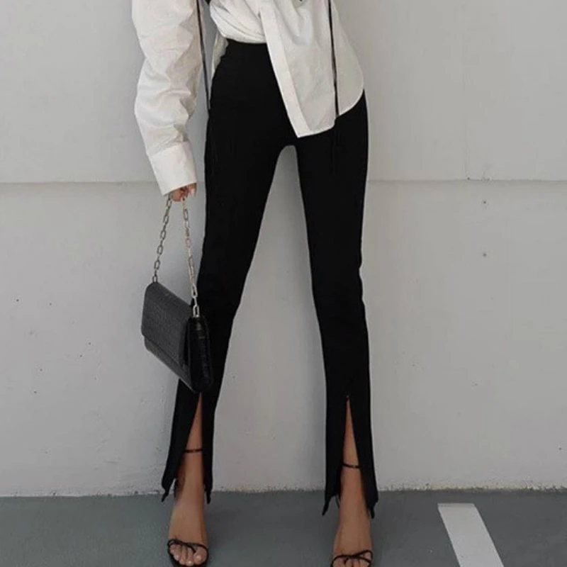 

Брюки-карандаш женские с высокой талией, модные офисные однотонные длинные узкие брюки с эластичным поясом, облегающая повседневная одежда...