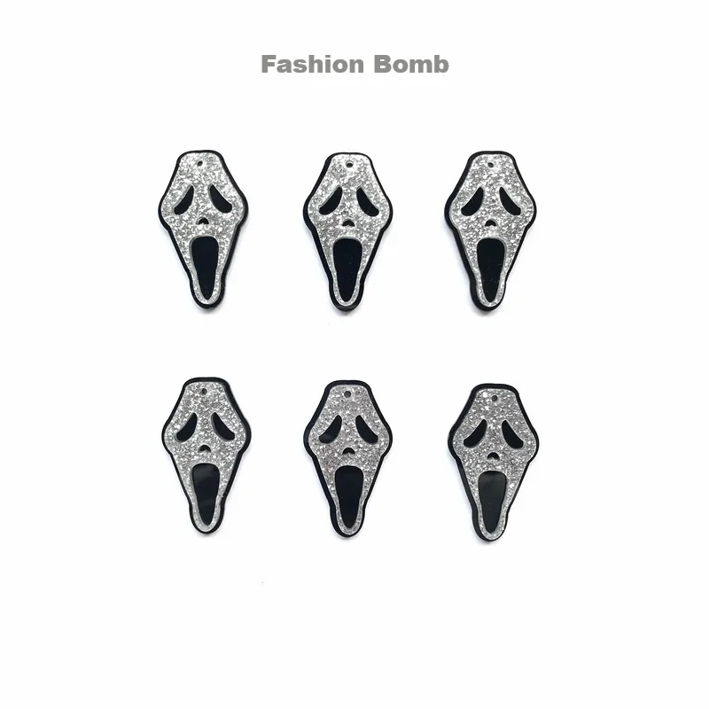 (10pcs/pack) Halloween Glitter Silver Ghost Skull Acrylic Accessories For DIY Earrings Necklace Materials Fashion Jewelry Making 
(10pcs/pack) Halloween Glitter Silver Ghost Skull Acrylic Accessories For DIY Earrings Necklace Materials Fashion Jewelry Making