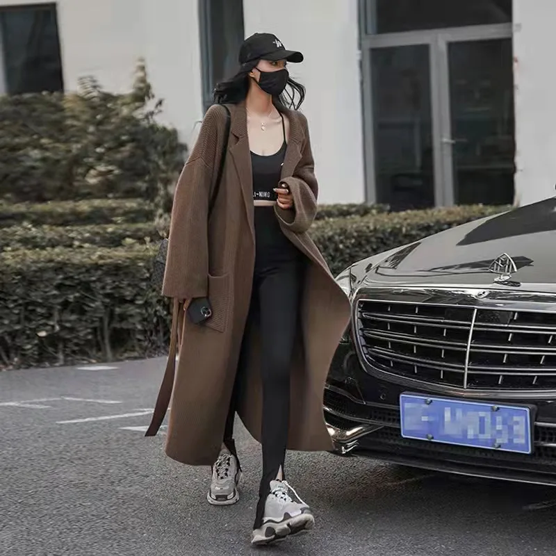 Womens Loose Fit Mid-Length Knitted Cardigan Sweater Long-Sleeve Lapel Casual Solid Color With Waist Tie Knitted Coat
Womens Loose Fit Mid-Length Knitted Cardigan Sweater Long-Sleeve Lapel Casual Solid Color With Waist Tie Knitted Coat