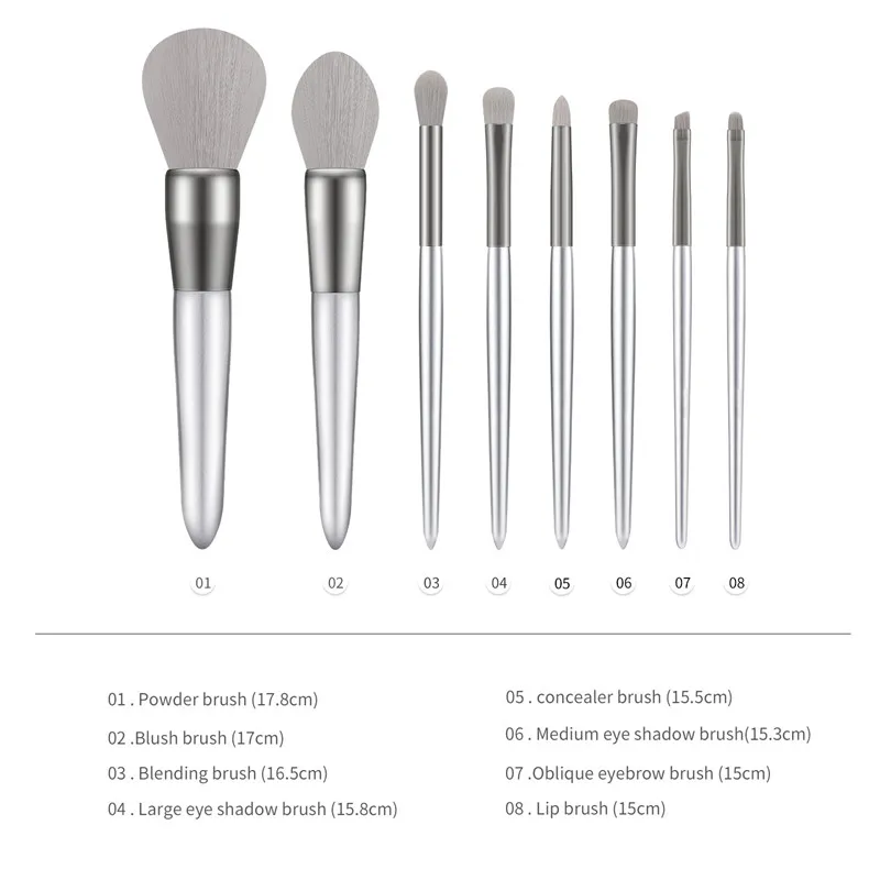 Massaller 8pcs Silver Soft Synthetic Hair Make Up Brushes Large Powder Blush Eye Shadow Lip Blending Eyebrow Brush Set for Women
Massaller 8pcs Silver Soft Synthetic Hair Make Up Brushes Large Powder Blush Eye Shadow Lip Blending Eyebrow Brush Set for Women