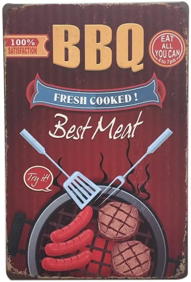 LZNANG Metal Tin Sign Wall Decor BBQ Fresh Cooked Best Meat Funny Vintage Tin Sign Wall Plaque Poster for Cafe Bar
LZNANG Metal Tin Sign Wall Decor BBQ Fresh Cooked Best Meat Funny Vintage Tin Sign Wall Plaque Poster for Cafe Bar