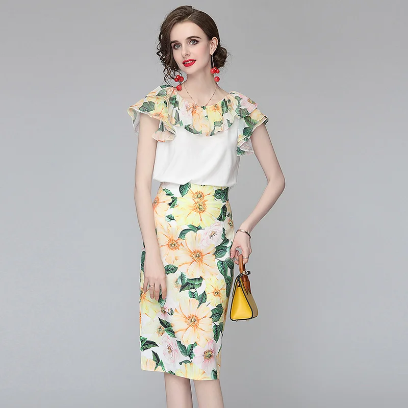 2021 Summer Runway Suit Women's Ruffles Sleeve Camellia Flower Blouse White Shirt + Bodycon Skirts Ladies 2 Piece Skirts Set
2021 Summer Runway Suit Women's Ruffles Sleeve Camellia Flower Blouse White Shirt + Bodycon Skirts Ladies 2 Piece Skirts Set