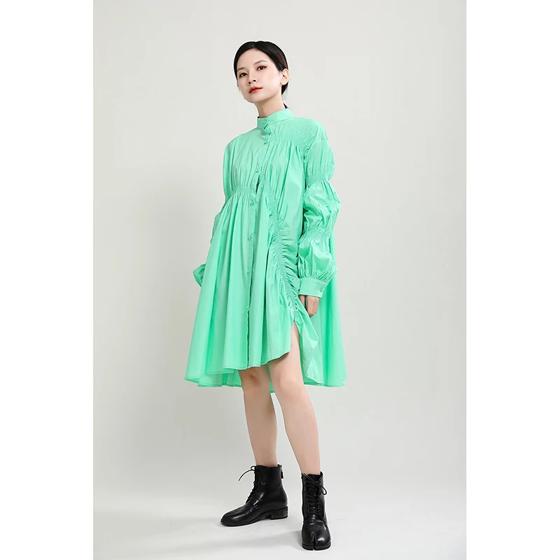 2021 Spring Irregular Pleated Big Size Dress Women Stand Collar Puff Sleeve Loose Dresses Women Elegant Dress Female LD1940
2021 Spring Irregular Pleated Big Size Dress Women Stand Collar Puff Sleeve Loose Dresses Women Elegant Dress Female LD1940