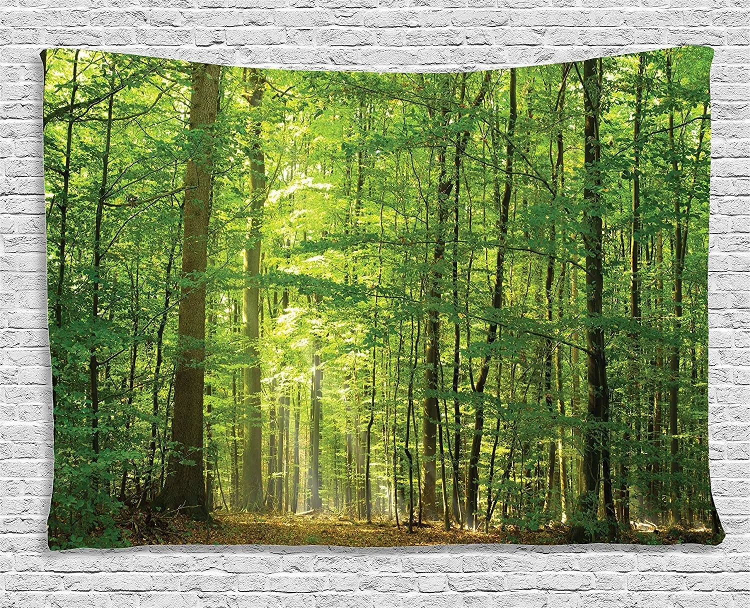 

Woodland Tapestry Deciduous Forest Trees in Summertime Foliage Sun Rays Image Wide Wall Hanging for Bedroom Living Room Dorm