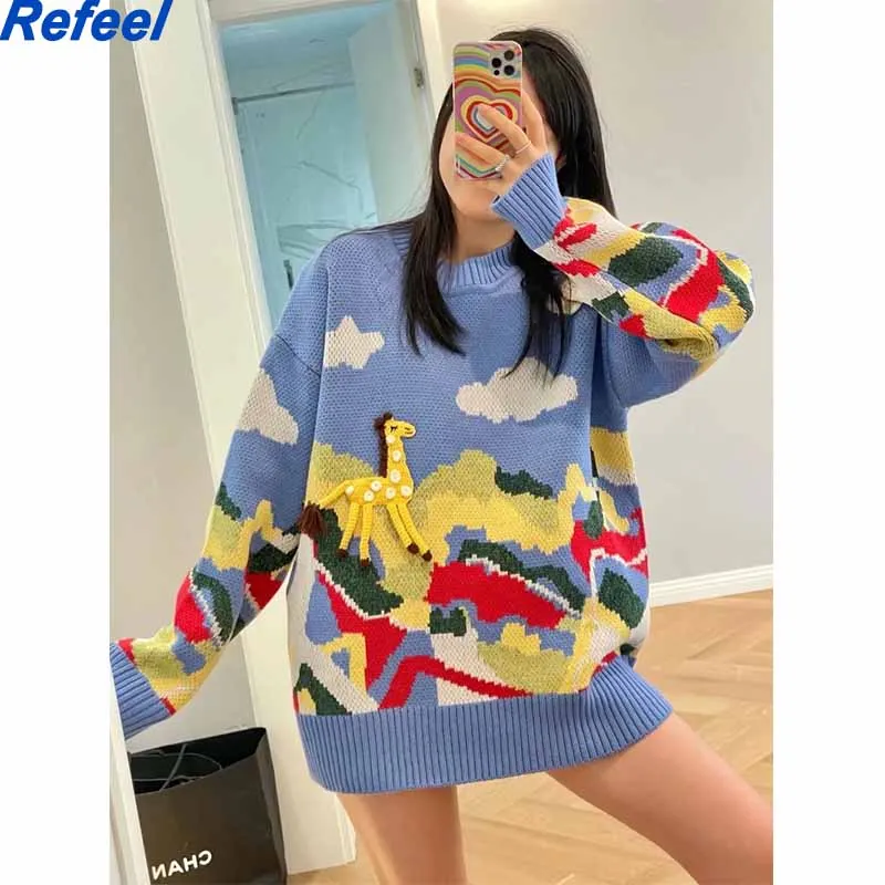 Women Sweater Pullovers Autumn Winter Cartoon Animal Embroidery Loose Kint Tops O-Neck Jumper Jersey Casual Streetwear ins
Women Sweater Pullovers Autumn Winter Cartoon Animal Embroidery Loose Kint Tops O-Neck Jumper Jersey Casual Streetwear ins