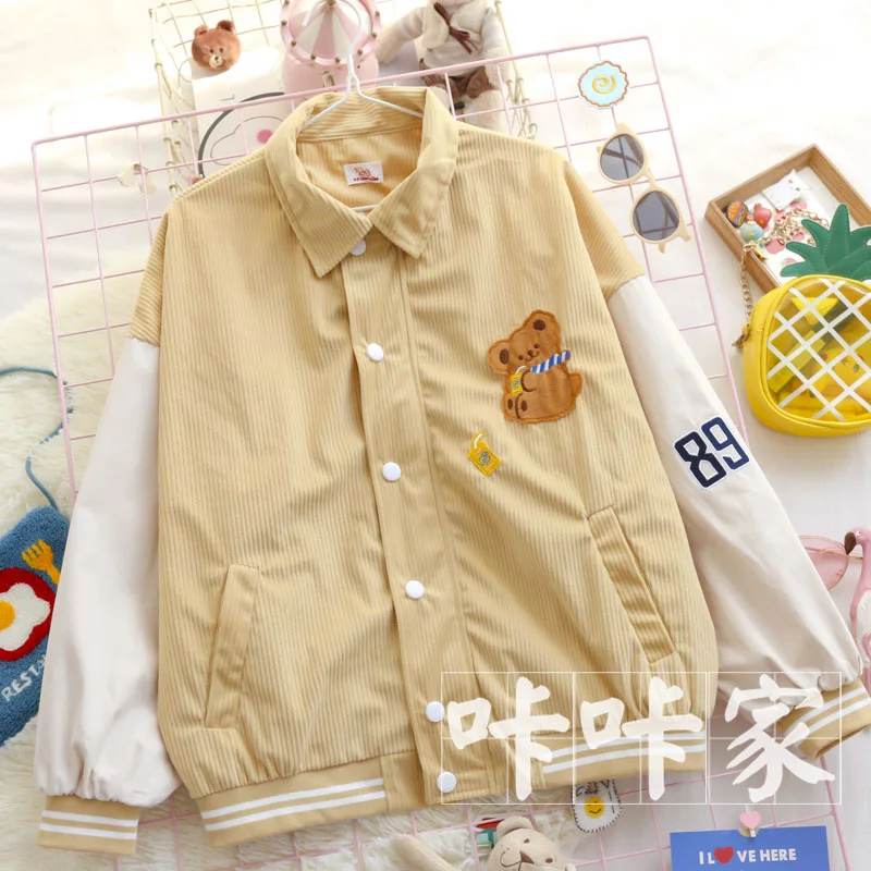 Spring Autumn Jacket Women Japanese Soft Sister Harajuku Cute Bear Patch Long Sleeve Baseball Uniform Coat Girls Overcoat Tops
Spring Autumn Jacket Women Japanese Soft Sister Harajuku Cute Bear Patch Long Sleeve Baseball Uniform Coat Girls Overcoat Tops