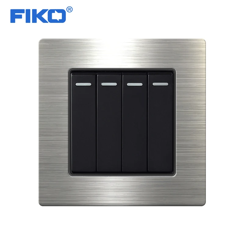 FIKO light switch 4gang 1/2way rocker switch, 250V 16A light switch stainless steel silver edge panel 86mm*86mm
FIKO light switch 4gang 1/2way rocker switch, 250V 16A light switch stainless steel silver edge panel 86mm*86mm